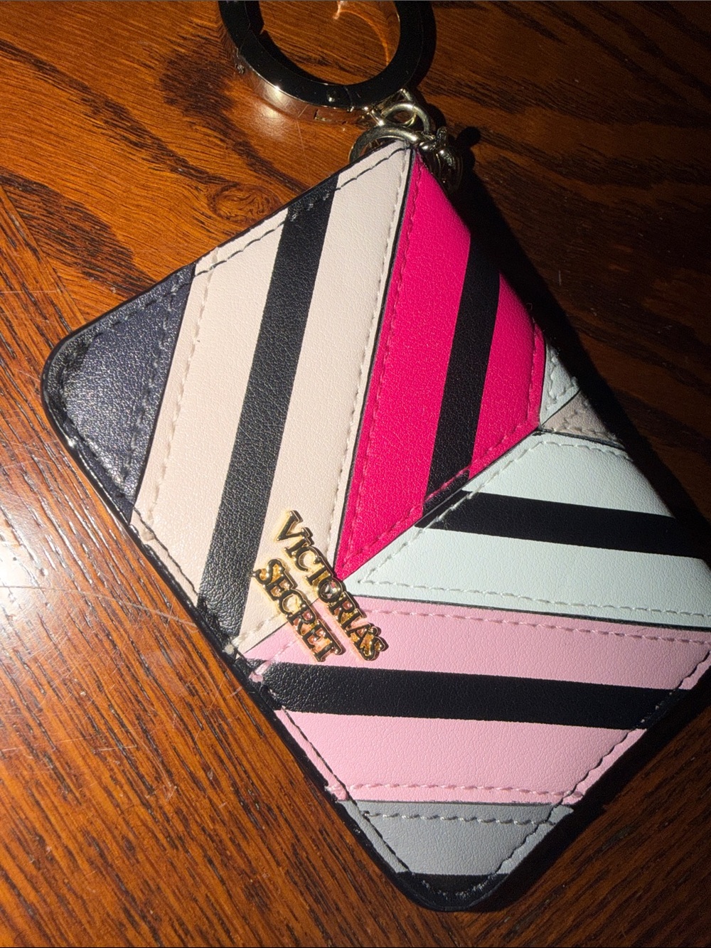 Victoria's Secret Pink Multi-Stripe Card Holder Keychain - Picture 6 of 7